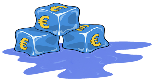 Kaufkraftverlust des Euro als schmelzende Eiswürfel dargestellt