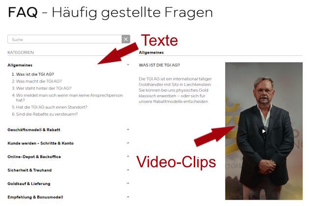 Meine Partner-Website, FAQ mit allen Antworten als Text und Video-Clips