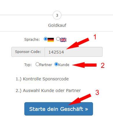 Vergrößerung Anleitung "Jetzt Gold kaufen" & Registrierung, Schritte 1, 2, 3