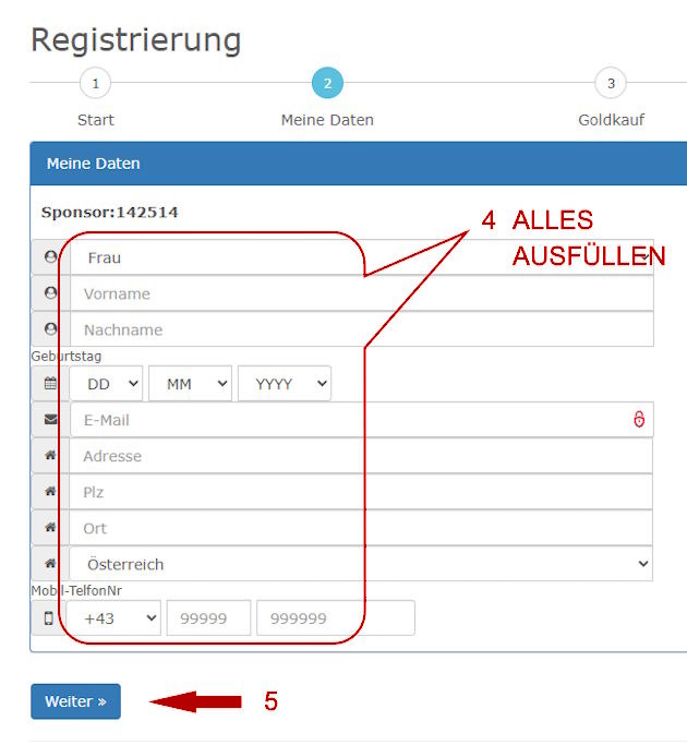 Anleitung "Jetzt Gold kaufen" & Registrierung, Schritte 4, 5