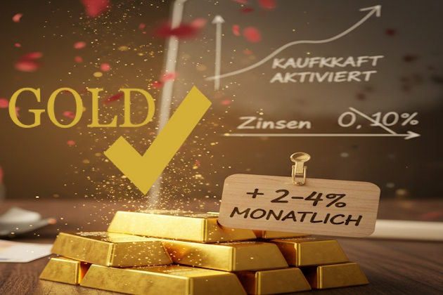 Fotomontage: Goldbarren und Chart Kaufkraft nach oben