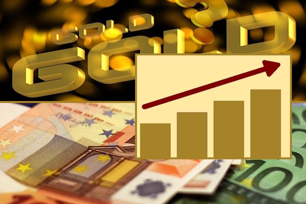 Geldscheine, Gold, Finanzchart nach oben